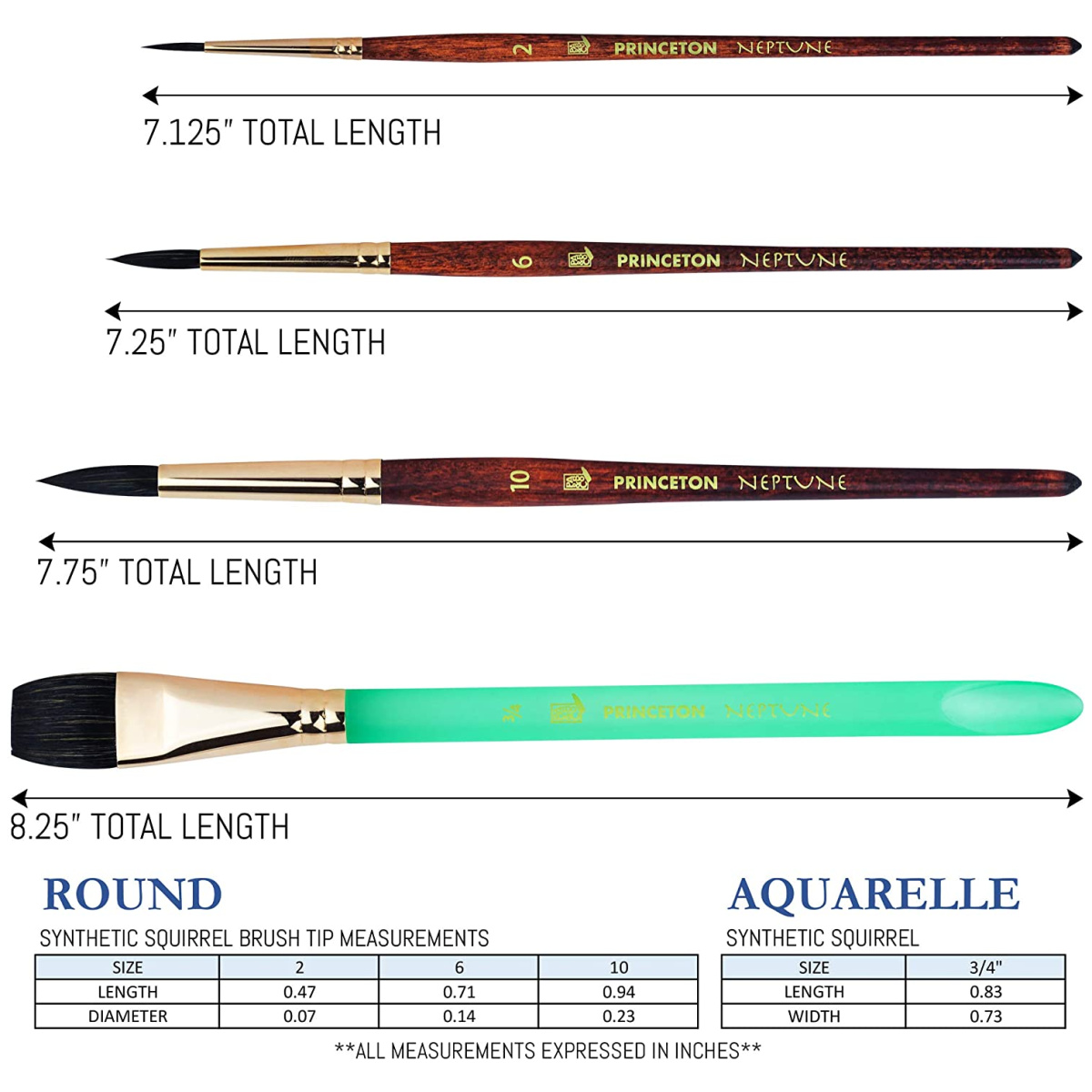 Princeton Neptune Watercolor Professional Brushes (Set of 4) Hadafy