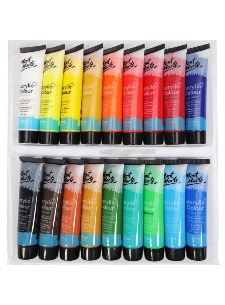 Mont Marte 36ml Signature Acrylic Paint Tubes (Set of 18) Hadafy