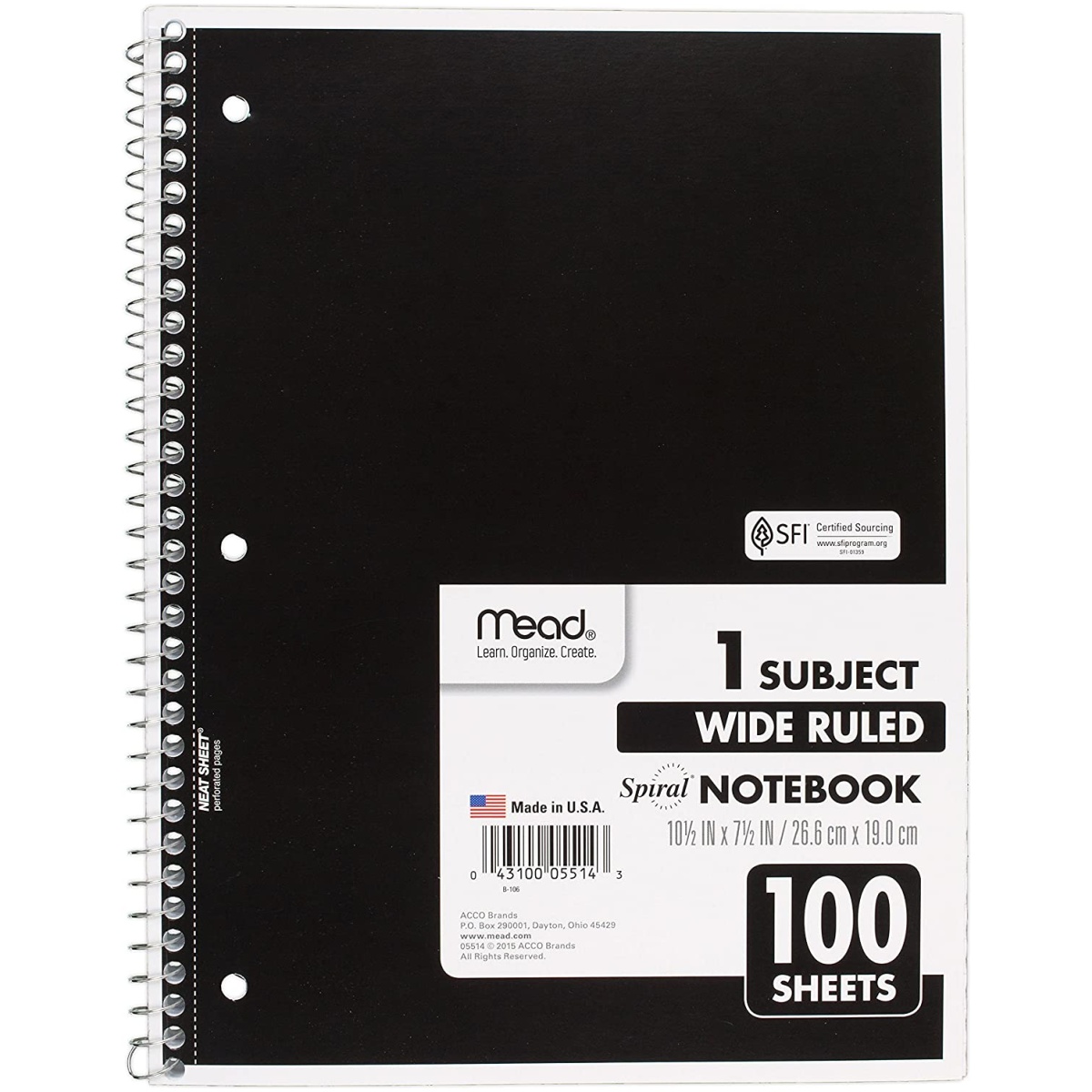 Mead Black A4 1 Subject Wide Ruled Spiral Notebook (100 Pages) Hadafy
