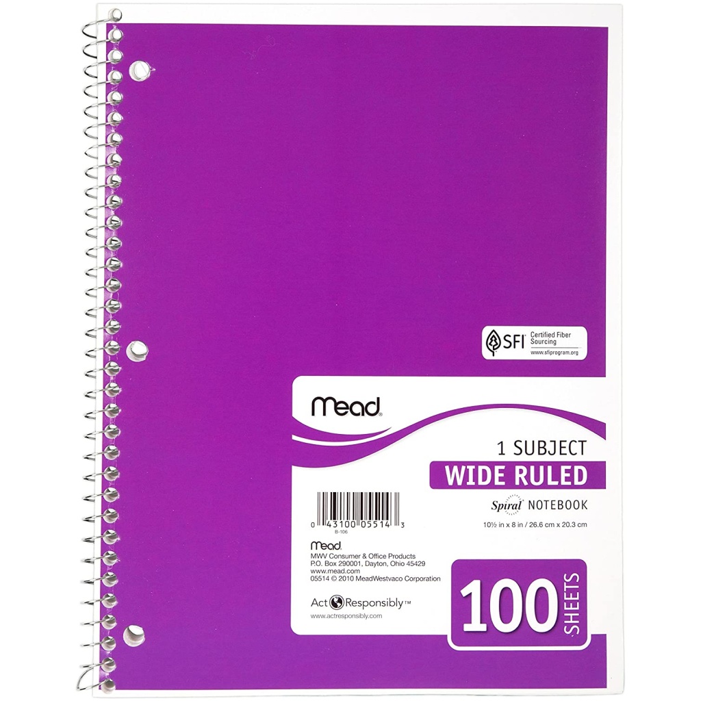 Mead Yellow A4 1 Subject Wide Ruled Spiral Notebook (100 Pages) Hadafy
