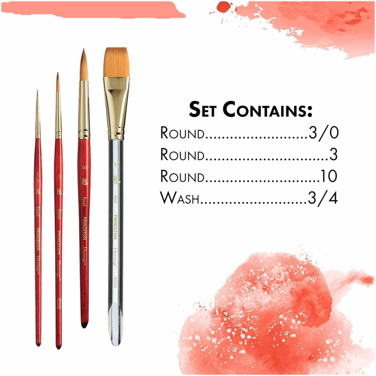 Princeton Heritage Watercolor Professional Brushes (Set of 4) Hadafy