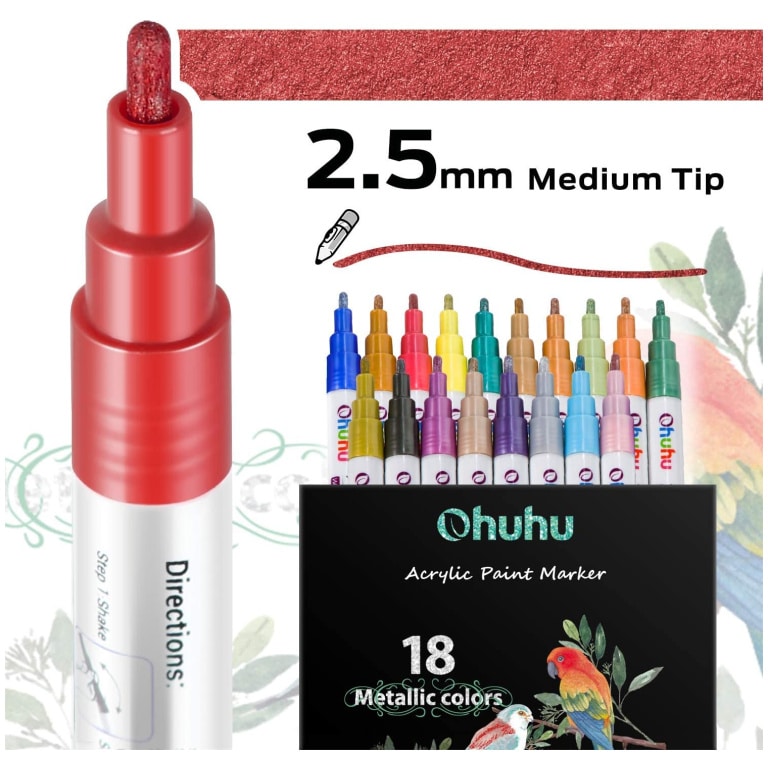 Ohuhu Medium Tip Metallic Acrylic Markers (Set of 18) Hadafy
