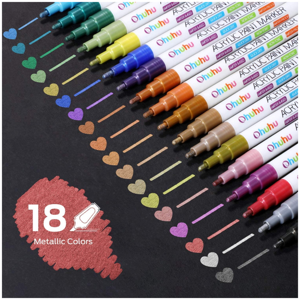 Ohuhu Medium Tip Metallic Acrylic Markers (Set of 18) Hadafy