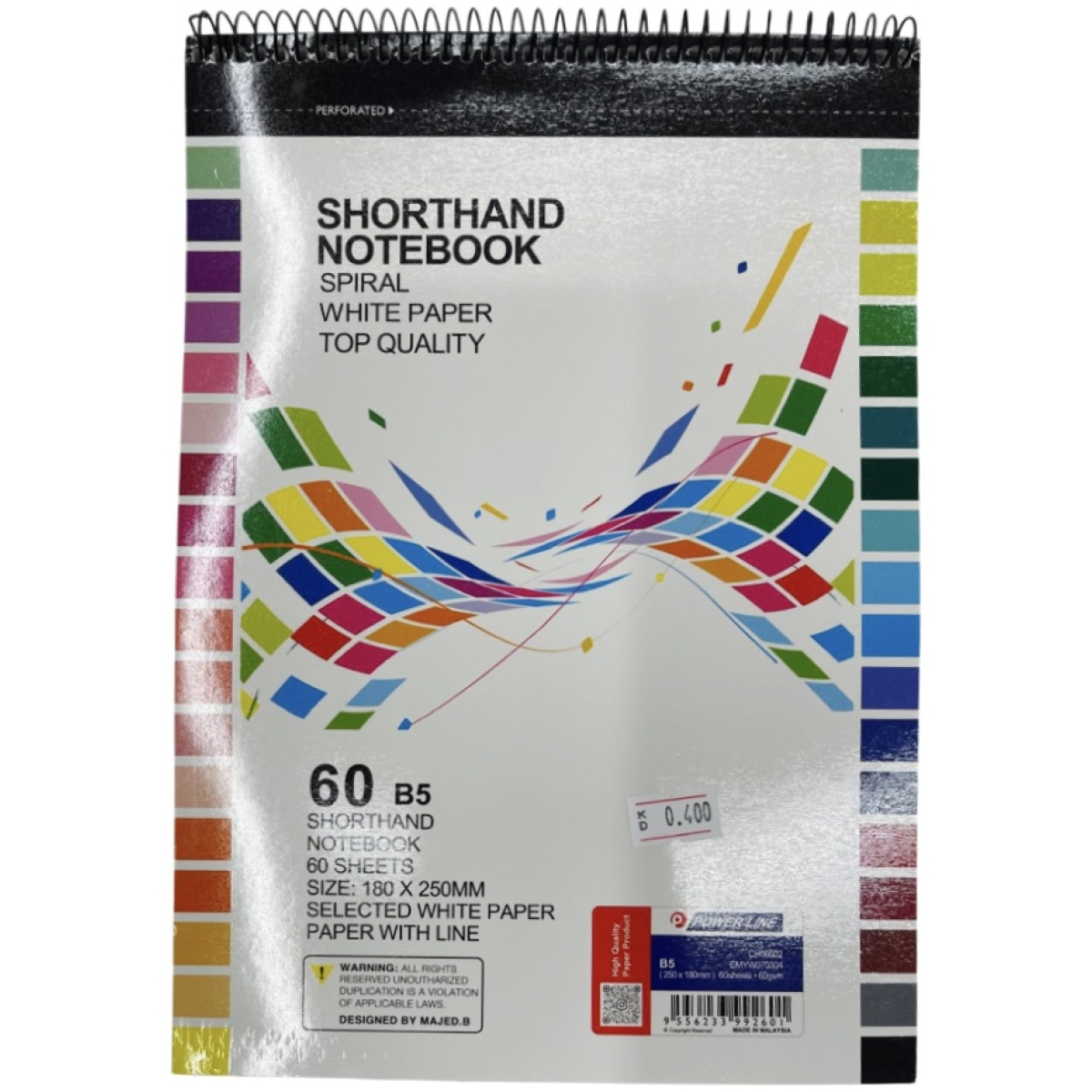 Power Line B5 60 GSM Short Hand Lined Spiral Perforated Notepad (60 Sheets)