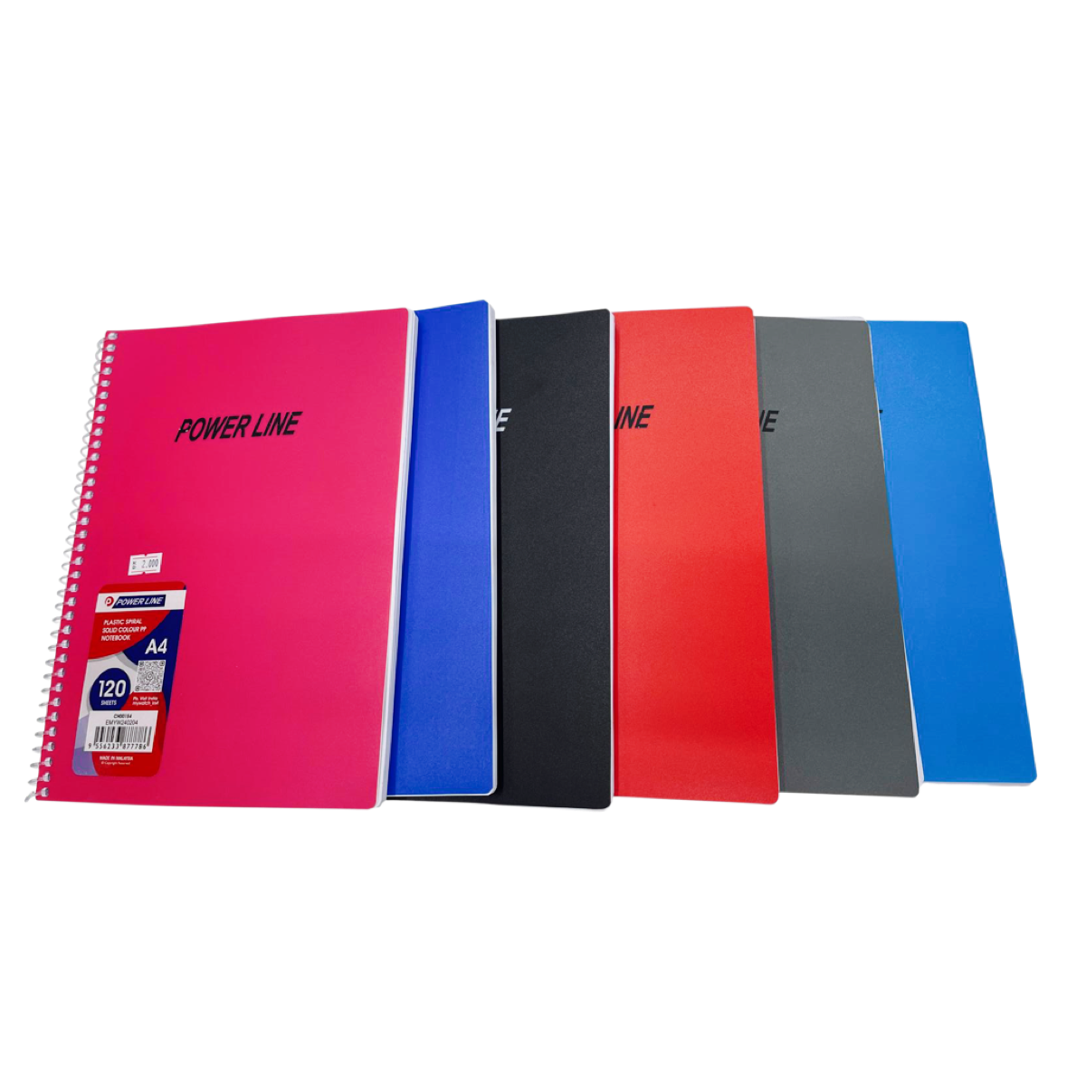 Power Line A4 Wide Ruled Plastic Spiral Notebook (120 Sheets) (Assorted ...