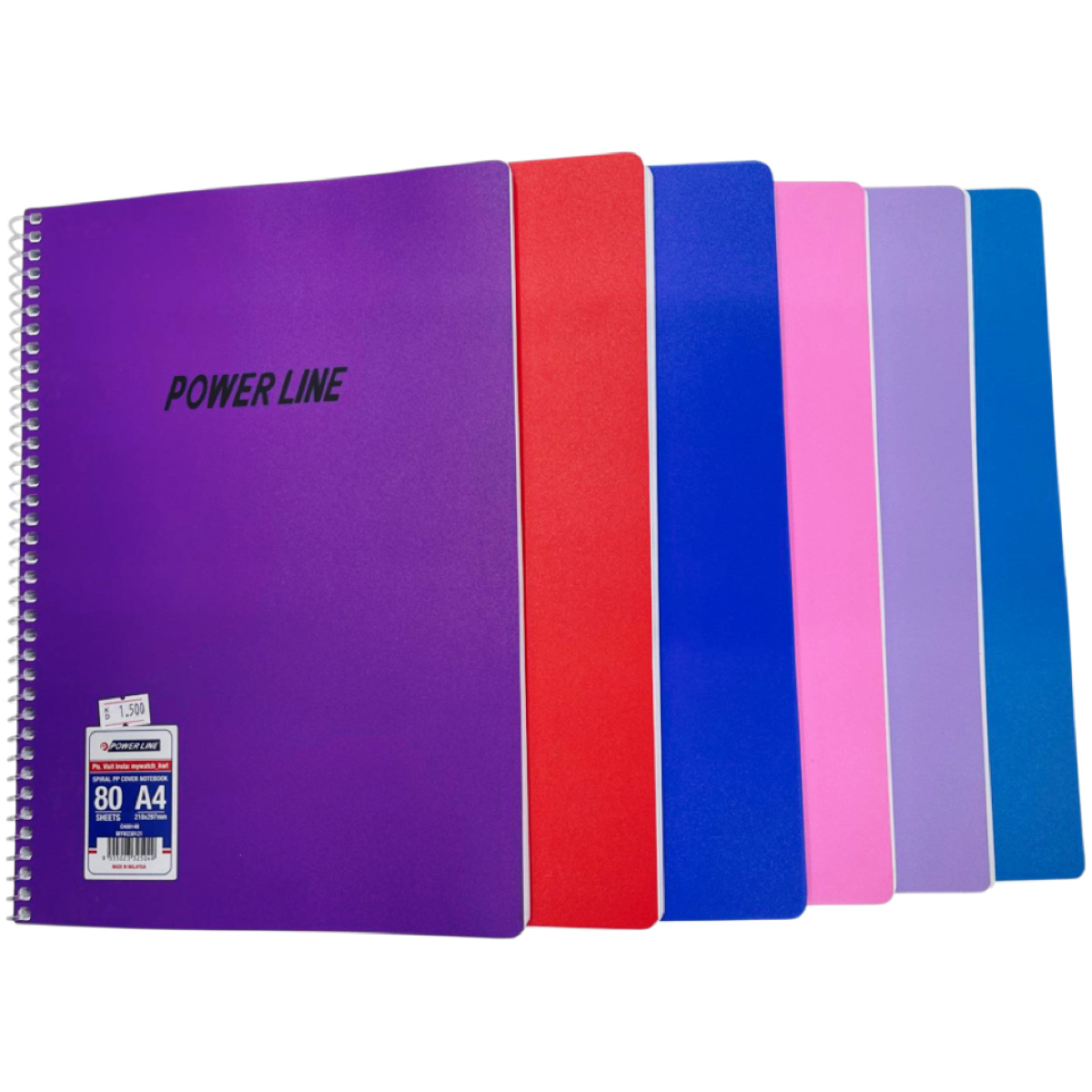 Power Line A4 Wide Ruled Spiral Notebook (80 Sheets) (Assorted Colors)